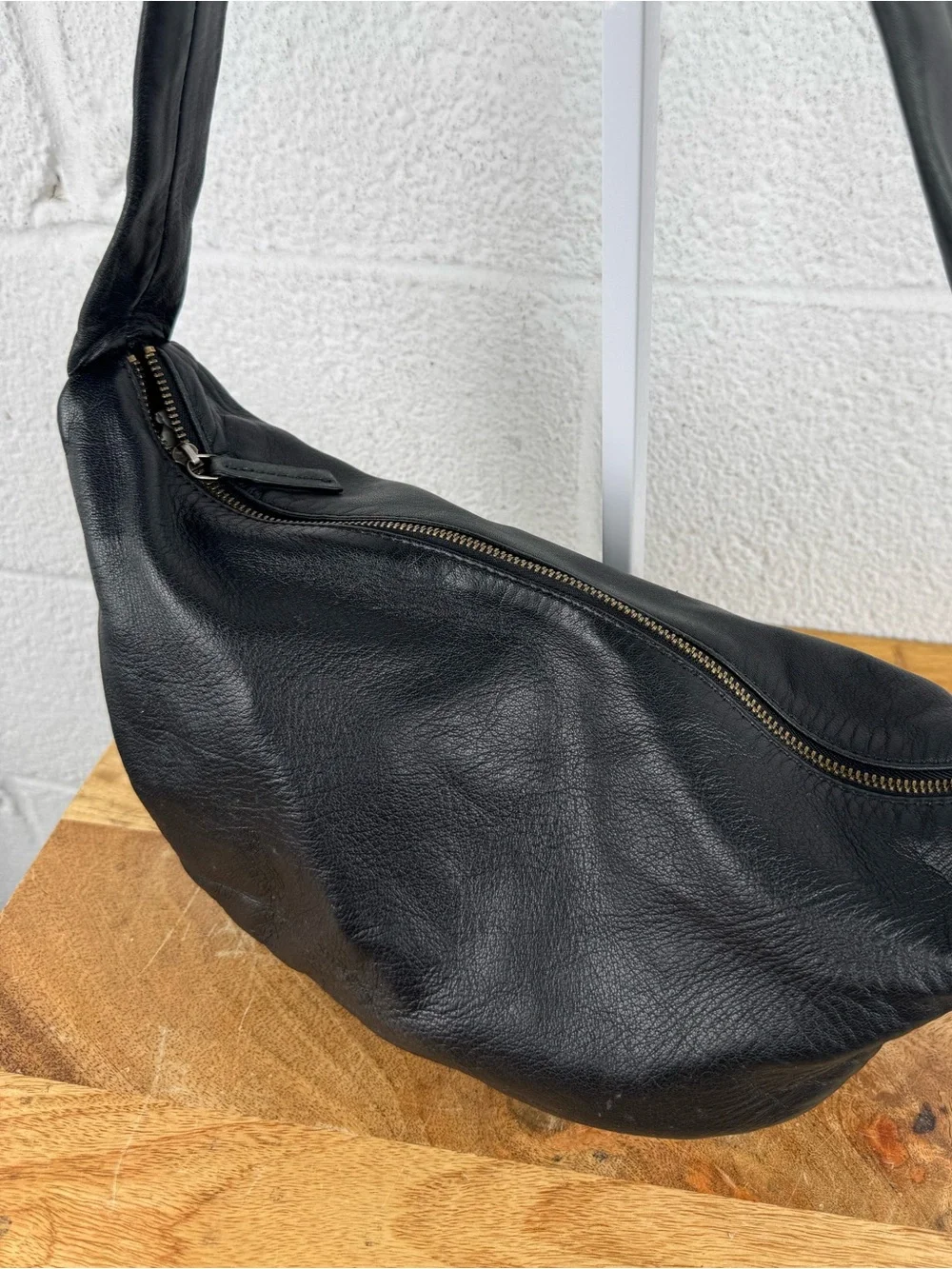 St. Agni Soft Crescent Bag Black Lambskin Leather Shoulder Bag